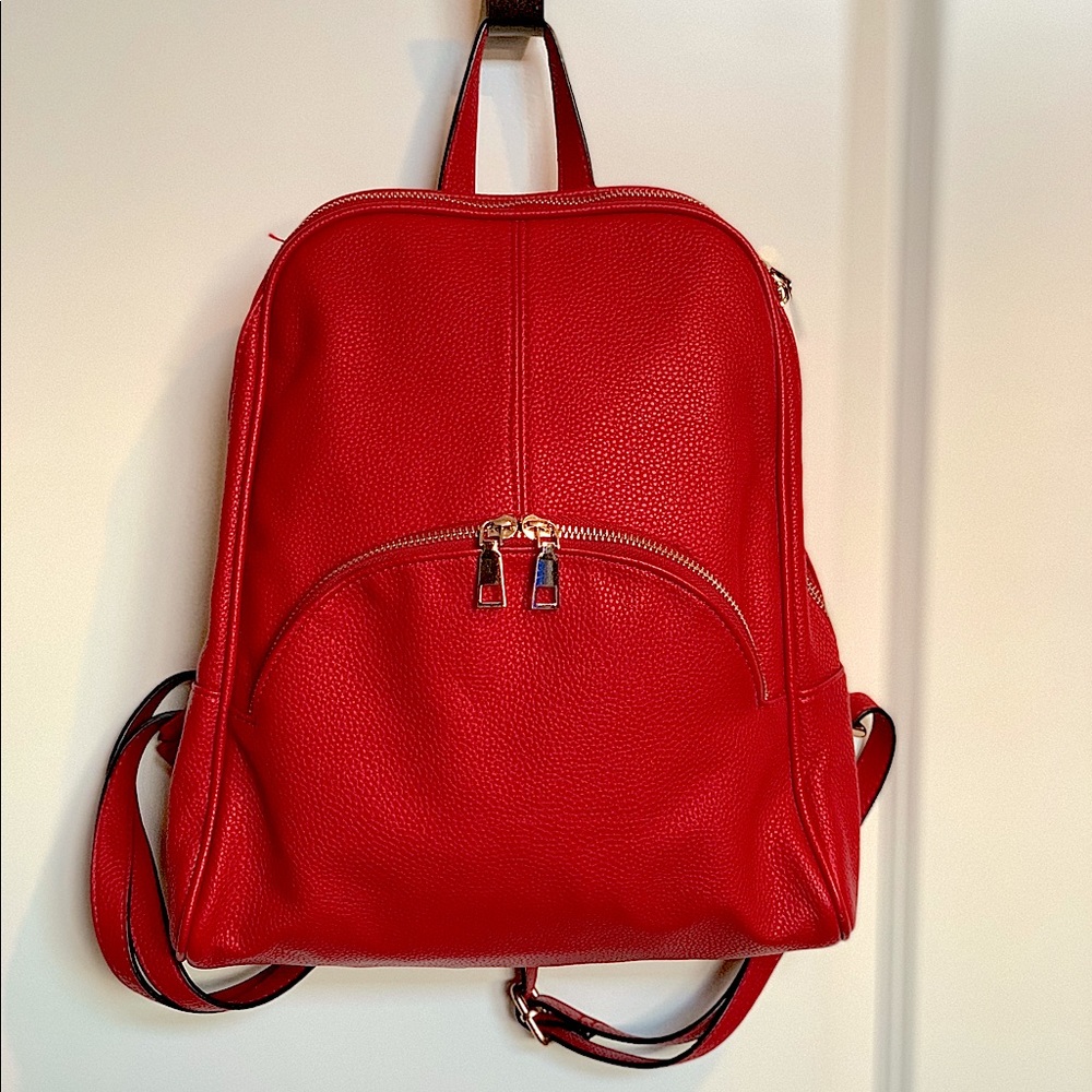 Red Fashion Vegan Leather Backpack Purse